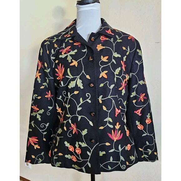 VTG Noviello Bloom Wool Embroidered Jacket W/belt Size 12 - Picture 7 of 16